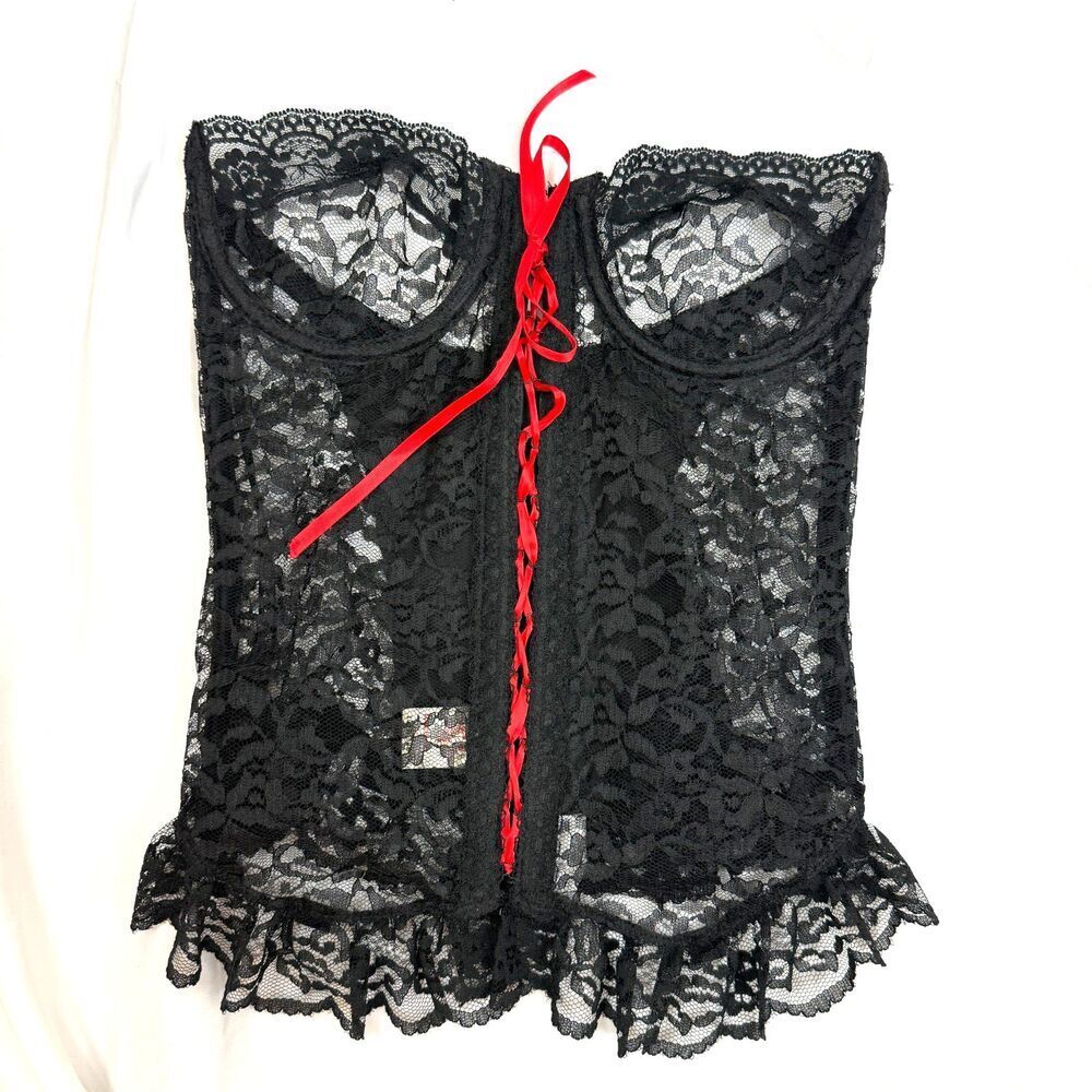 Vintage Jezebel Renee of Hollywood Corset Bra Whimsigoth Black Lace Up Size 32B